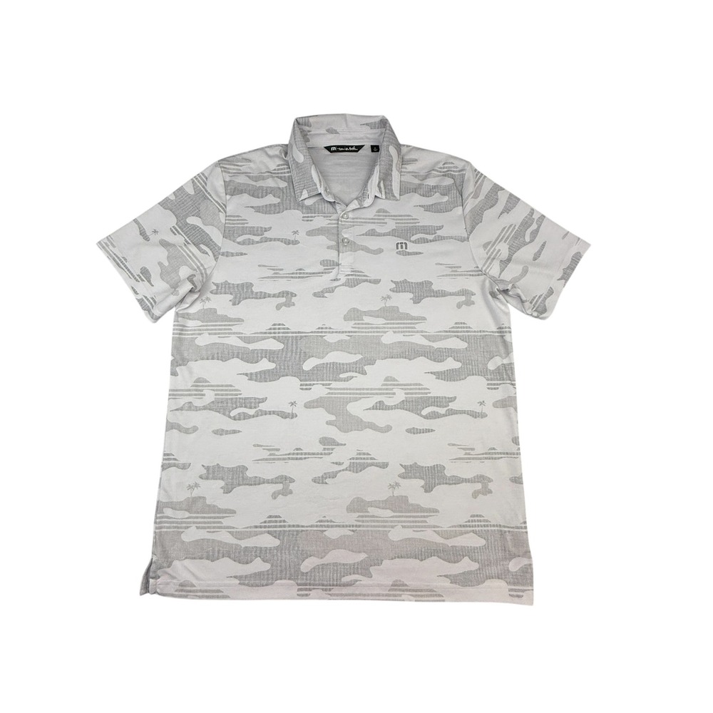 Travis Mathew Polo Shirt Men XL Gray Camo Palm Tree Beachside Stealth Golf